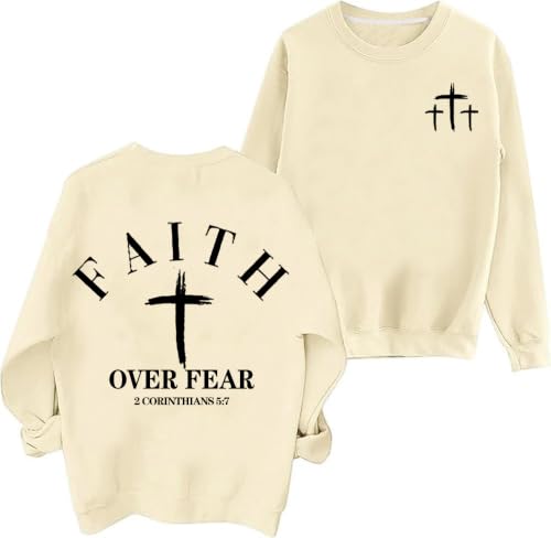 Christian Sweatshirts for Women Jesus Cross Casual Tops - color: Apricot, size: XX-Large