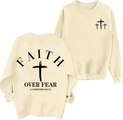 Christian Sweatshirts for Women Jesus Cross Casual Tops - color: Apricot, size: Large