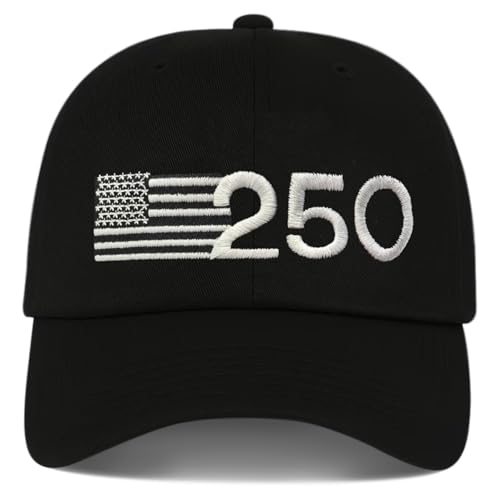 250th Anniversary USA Hat,Adjustable Embroidered Patriotic Baseball Cap,250 Year American Anniversary Merchandise for Unisex - color: Black