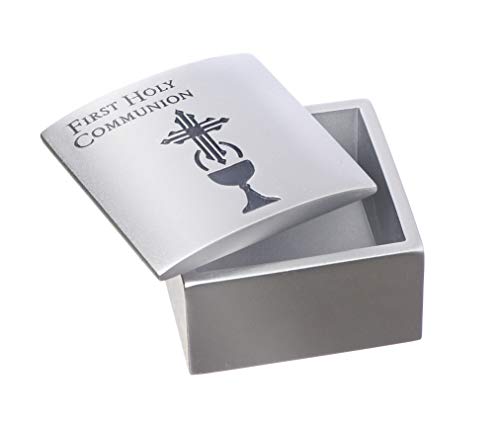 Roman First Holy Communion Brushed Silver Tone 2 Inch Resin Stone Keepsake Box and Lid