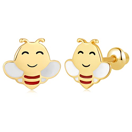 Butterfly Ladybug Unicorn Sloth Flamingo Dog Cat Turtle Angel Koala Daisy Panda Stud Earrings for Girls Women - Sterling Silver Hypoallergenic Animal Earrings with Secure Screw Backs - color: Bee