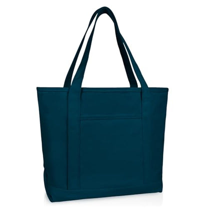 DALIX 20" Solid Color Cotton Canvas Shopping Tote Bag in Navy Blue - color: Navy Blue