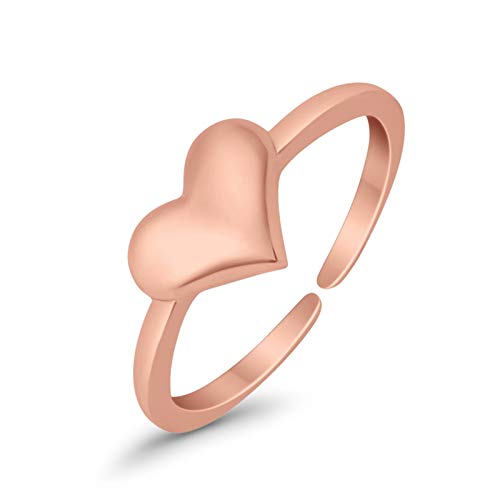 Blue Apple Co. Adjustable Heart Toe Ring Band 925 Sterling Silver (6mm) - color: Rose Tone, Sterling Silver