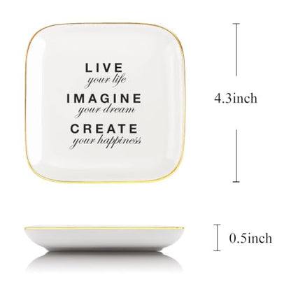 Motivational Quotes Ring Dish,Decorative Ceramic Ring Holder Jewelry Tray - style: Live Your Life