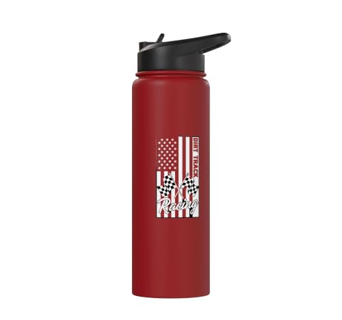Car Dirt Track Racing Checkered Flag American Flag Racing Stainless Steel Insulated Water Bottle - color: Red