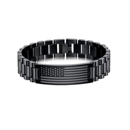 P. BLAKE American Flag Bible Verse Bracelet for Men, Stainless Steel Engraved Scripture Bracelet Christian Religious Christmas Birthday Jewelry Gifts - color: Black, size: No Bilble Verse