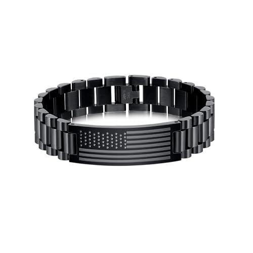 P. BLAKE American Flag Bible Verse Bracelet for Men, Stainless Steel Engraved Scripture Bracelet Christian Religious Christmas Birthday Jewelry Gifts - color: Black, size: No Bilble Verse