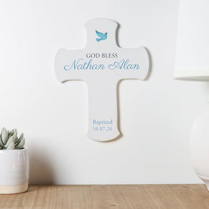 Baptism Wall Cross Personalized, Baptism Gifts for Baby Boy, 9 Inch - color: Blue