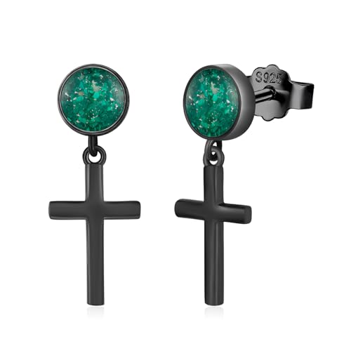 Black Dangle Drop Earrings 925 Sterling Silver Turquoise Earrings Jewelry Gifts for Women Men - style: Cross-Malachite