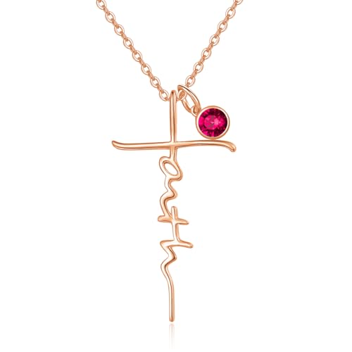 Faith Necklace White/Rose/Gold Birthday Gifts for Wife Her - color: Rose Gold-07-July