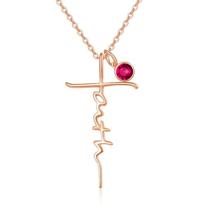 Faith Necklace White/Rose/Gold Birthday Gifts for Wife Her - color: Rose Gold-07-July