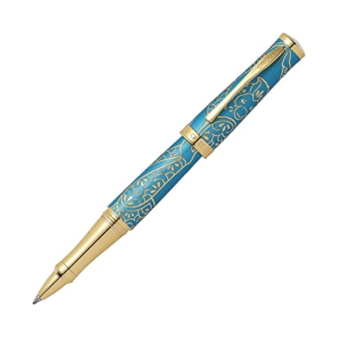 Cross Sauvage Year of The Monkey Tibetan Teal with 23KT Gold Inlays Theme and Appointments with Gel Ink Rollerball Pen (AT0315-22) - color: Teal, style: Rollerball