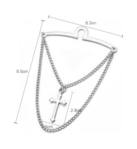 2Pcs Tie Chain for Men Classic with Double Single Gold Silver Elegant Chain Tie Cilp - color: cloud cross double chain silver