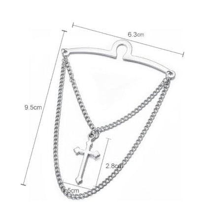 2Pcs Tie Chain for Men Classic with Double Single Gold Silver Elegant Chain Tie Cilp - color: cloud cross double chain silver