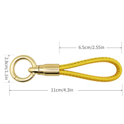 Genuine Leather Keychain for Car Home Key Ring Strap Holder Lanyard Women Men - color: Yellow-b