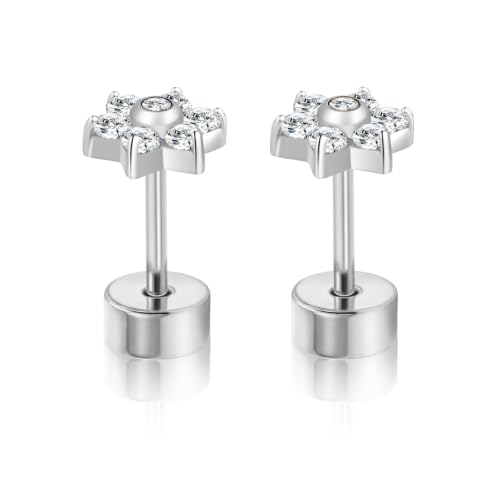 XUU 20G Flat Back Stud Earrings ASTM F136 Titanium - color: silver flower