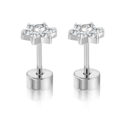 XUU 20G Flat Back Stud Earrings ASTM F136 Titanium - color: silver flower