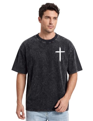 Christian Jesus Shirts for Women Men Faith Religious Oversized Graphic Tees Acid Washed Cotton Cross Bible Verse T-Shirt - size: Medium