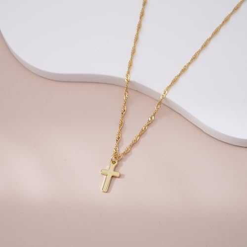 Cross Necklace for Women, Dainty 14K Gold Plated CZ Pendant - color: Gold-small cross