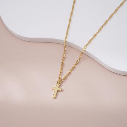 Cross Necklace for Women, Dainty 14K Gold Plated CZ Pendant - color: Gold-small cross
