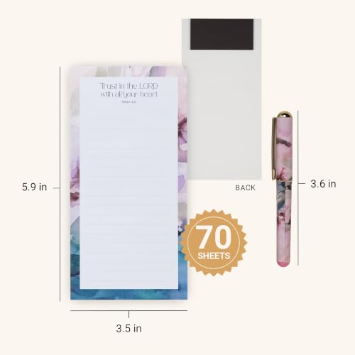 Christian Art Gifts Magnetic Notepad & Pen Set, Trust in the Lord Scripture - color: Purple & Teal Floral/Trust in the Lord