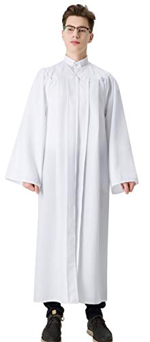 IvyRobes Adults Baptism Robes for Choir Church Judge Graduation Gown Confirmation Officiant Pastor Costume - color: White, size: 51