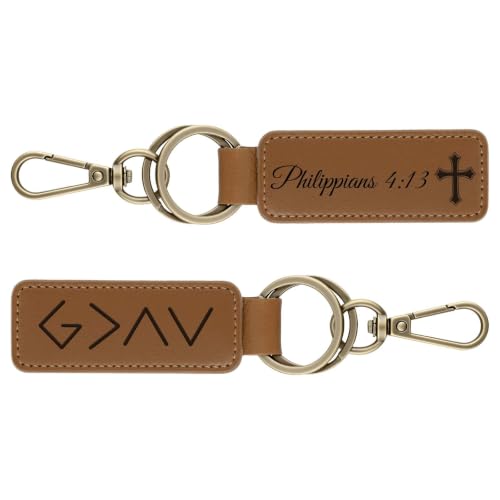 Custom Leather Christian Keychain, Personalized Engraved Bible Verse - color: Brown
