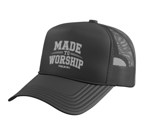 Made to Worship The Lord God Bible Christian Faith Trucker Hat with Adjustable Mesh Back - color: Black