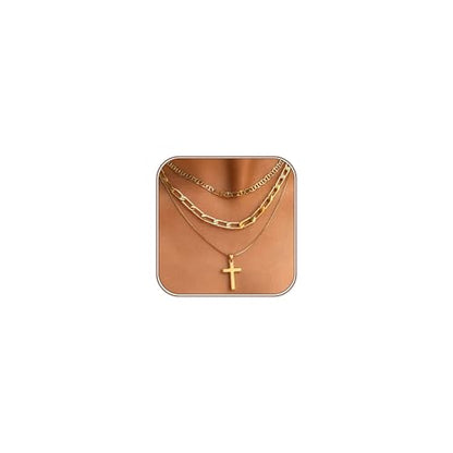 Turandoss Layered Cross Necklaces Stack for Women Girls, Christian Gift - color: Cross-Paperclip