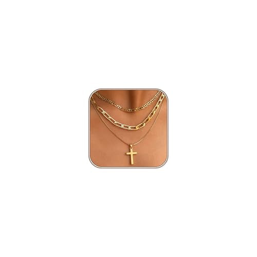 Turandoss Layered Cross Necklaces Stack for Women Girls, Christian Gift - color: Cross-Paperclip