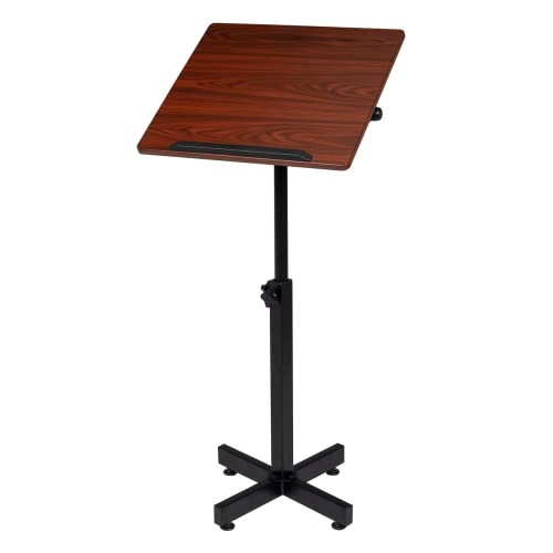 Bonnlo Classic Lectern Podium Stand, Height Adjustable Church Classroom Lecture, Portable Presentation Concert Podium, Multi-Function Reading or Laptop Desk with Edge Stopper, Brown (Brown) - color: Brown