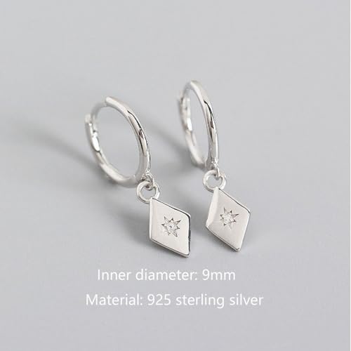925 Sterling Silver Dangle Earrings Heart Star Cross Drop Earrings Dainty Gold Trendy Cute Earrings for Women - color: Rhombus, silver