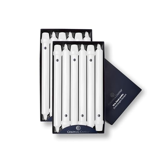 Colonial Candle Unscented Taper Candle, Classic Collection, White, 10 In, Pack of 12 - Up to 8 Hours Burn - color: White, size: 10 In, style: Classic