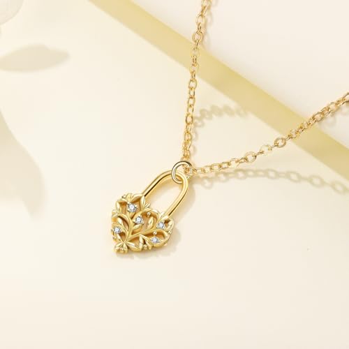 925 Sterling Silver Fashion Pendant Necklace for Women，Fashion Jewelry, 18K Gold Plated， Advanced Retro Series Link Chains ，Basic Multifunctional Accessories Suitable for Multiple Occasions and Daily Wear - color: Love Lock
