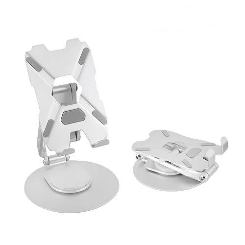 All-Metal Cell Phone Stand 360° Rotatable & Height Adjustable - 25KG Super Load-Bearing, Foldable Desk Stand for Phone, Compatible with iPhone 17/16/15/14, Kindle eBook, Silver - color: D-Quad-Fold - Silver