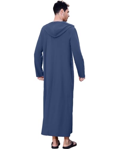 YAOHUOLE Long Sleeve Kaftan Thobe Button down Men Thobe with Pocket Big and Tall Kaftan Muslim Men Thobe - color: 02 Dark Blue, size: Medium