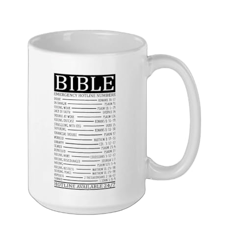 Bible Emergency Hotline Numbers | Christian Ceramic Mug, White, 15oz - color: White, size: 15 Ounces