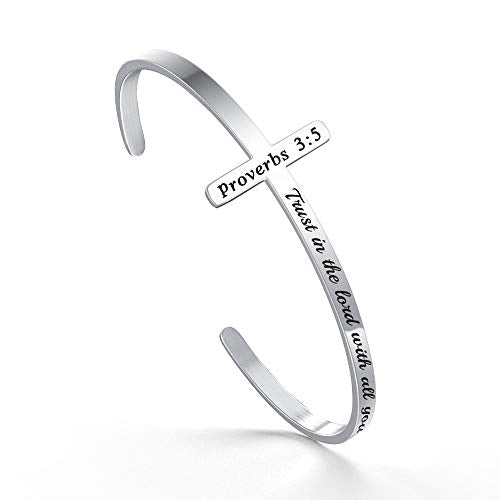 M MOOHAM Silver Cross Bracelet, Christian Gifts for Women - color: Trust in the lord with all your heart