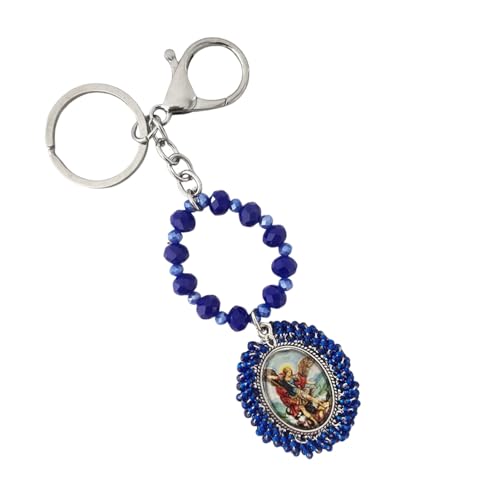 Sabeli Handmade Keychain Clip Holder - Catholic Rosary Bead Prayer - Religious Gifts Men Women - Llavero Catolico Regalo - color: Archangel Michael Royal Blue