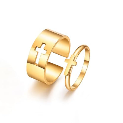 Matching Cross Rings for Couples Best Friend Promise Rings for Her Him - color: Gold