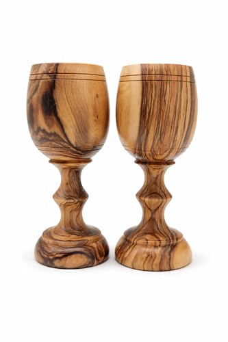 Zuluf Wood Communion Cup Set, 2 Cups, Brown, Hand Wash Only, Religious Ceremony, 4.6 Inch Medium Size