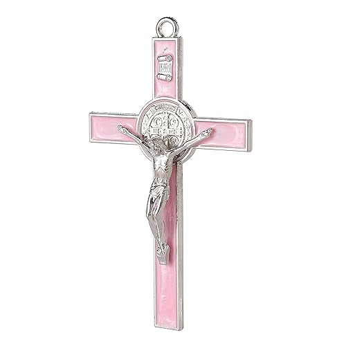 VINETEN Crucifix - Saint Benedict Crucifix Wall Cross- 5 Inch Pink