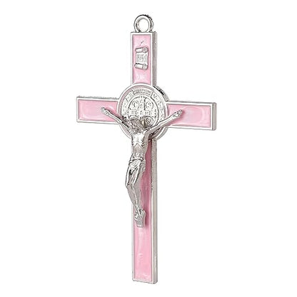 VINETEN Crucifix - Saint Benedict Crucifix Wall Cross- 5 Inch Pink