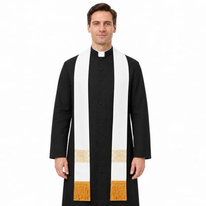 FAD-4U Catholic Clergy Stole with Embroidery Stole Priest Mass Stole Pastor Stole - color: White