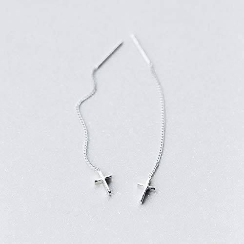 Minimalist Cross Threader Tassel Dangle Earrings S925 Sterling Silver Charm Long Dangling Drop Earring Fashion Jewelry Gift for Women Sensitive Ears Valentines Day Presents