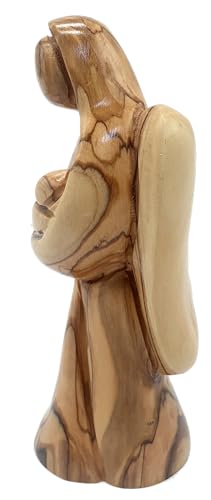 Zuluf 5.5" Hand-Carved Olive Wood Angel Statue Holding Baby - Authentic Holy Land Guardian Angel Figurine - Religious Gift for Baptism, New Mother, Expecting Mom & Christening - Bethlehem Wood - color: 5.5" Angel Holding Baby