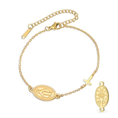 VASSAGO Virgin Mary Bracelet for Women Men Double-Sided Virgen de Guadalupe Rosary Bracelet Medal Handmade Braided Rope Catholic Christian Religious Jewelry Gift - color: Gold 7