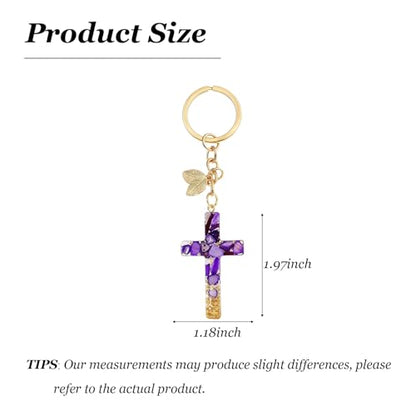 Angyape Cute Christian Cross Keychain for Women Purse Bag Charms Car Key Rings Accessories Flower Design Jesus Faith Gifts - color: J：purple