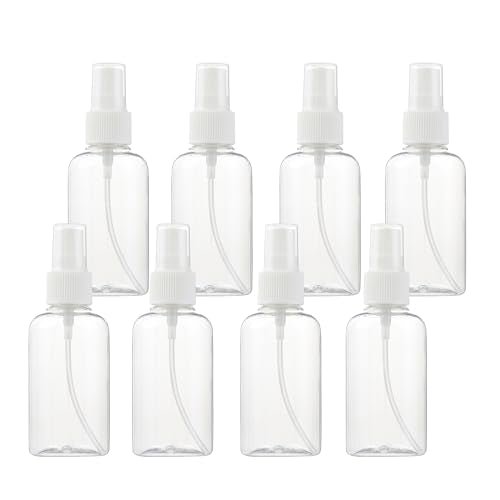 SINIDE Plastic Spray Bottles 75 ML - 8 Pack 2.5 oz Fine Mist Clear Travel Bottle Set, Empty Reusable Portable Refillable Makeup Sprayer Containers for Perfume, Liquids, Aromatherapy, Cleaning Solution - color: 75ML (8 Pack)