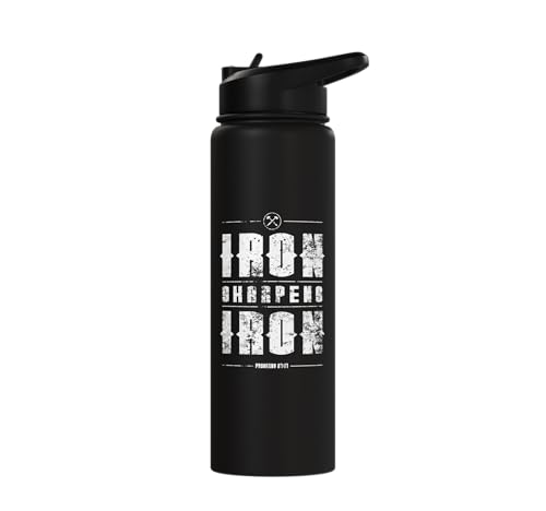 Iron Sharpens Iron Christian Gym Water Bottles Bible Verse Stainless Steel Insulated Water Bottle - color: Black